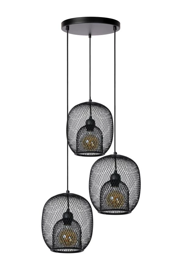 Lucide JERREL - Hanglamp - Ø 51 cm - 3xE27 - Zwart - uit